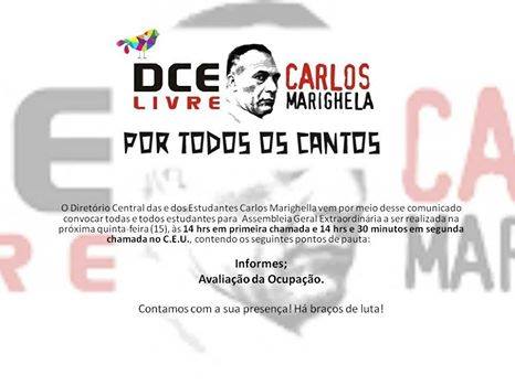 DCE divulgou convocação na noite dessa quarta-feira.