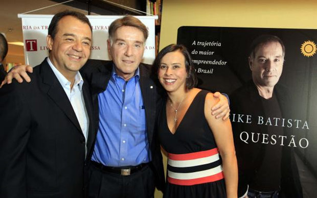 Sérgio Cabral, Eike Batista e Adriana Ancelmo no lançamento do livro do empresário, em 2011.